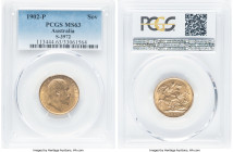 Edward VII gold Sovereign 1902-P MS63 PCGS, Perth mint, KM15, S-3972. Handsome honey-champagne surfaces. HID09801242017 © 2023 Heritage Auctions | All...
