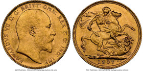 Edward VII gold Sovereign 1907-M MS64+ NGC, Melbourne mint, KM15, S-3971. A well-struck example with gorgeous satiny surfaces. Out of the 246 presentl...