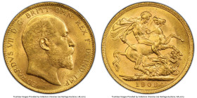 Edward VII gold Sovereign 1909-M MS64 PCGS, Melbourne mint, KM15, S-3971. Tied for the finest grade across the major certification companies. HID09801...
