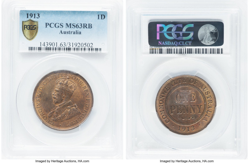 George V Penny 1913 MS63 Red and Brown PCGS, London mint, KM23. A variety of har...