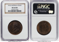 George V Penny 1916-I MS64 Brown NGC, Calcutta mint, KM23. Beautifully patinated with bright, fiery coloration lining the crevices. Scarce as an issue...