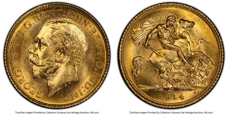 George V gold 1/2 Sovereign 1914-S MS64 PCGS, Sydney mint, KM28, S-4009. An ador...