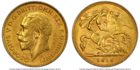George V gold 1/2 Sovereign 1918-P MS62 PCGS, Perth mint, KM28, S-4008. The key date of the Australian 1/2 sovereign series, with an estimated mintage...
