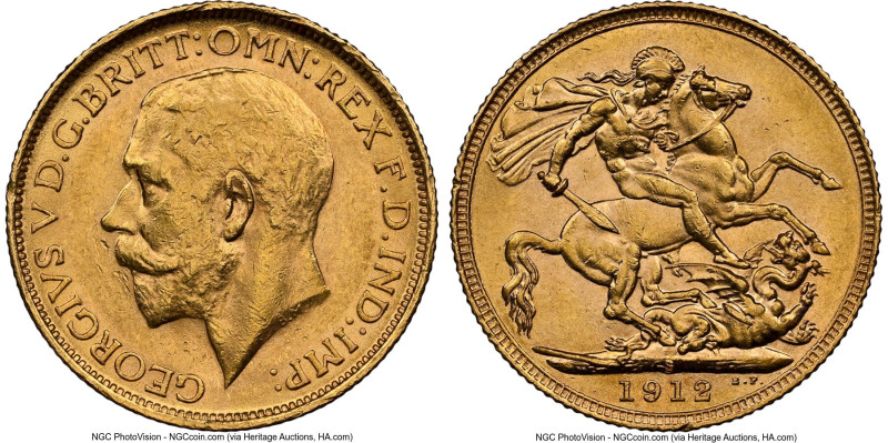 George V gold Sovereign 1912-S AU58 NGC, Sydney mint, KM29, S-4003. HID098012420...