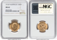 George V gold Sovereign 1913-P MS62 NGC, Perth mint, KM29, S-4001. HID09801242017 © 2023 Heritage Auctions | All Rights Reserved
