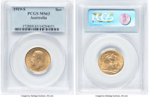 George V gold Sovereign 1919-S MS63 PCGS, Sydney mint, KM29, S-4003. HID09801242017 © 2023 Heritage Auctions | All Rights Reserved