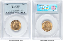 George V gold Sovereign 1924-P MS63 PCGS, Perth mint, KM29, S-4001. A better date from Perth. HID09801242017 © 2023 Heritage Auctions | All Rights Res...