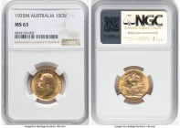 George V gold Sovereign 1925-M MS63 NGC, Melbourne mint, KM29, S-3999. HID09801242017 © 2023 Heritage Auctions | All Rights Reserved