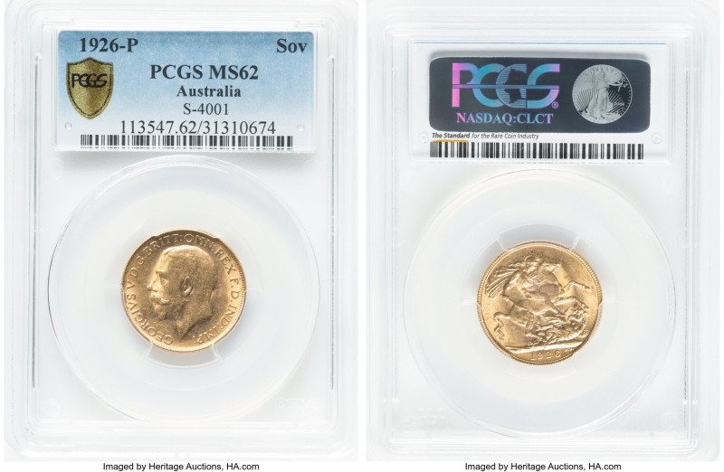 George V gold Sovereign 1926-P MS62 PCGS, Perth mint, KM29, S-4001. HID098012420...