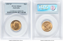 George V gold Sovereign 1927-P MS63 PCGS, Perth mint, KM29, S-4001. HID09801242017 © 2023 Heritage Auctions | All Rights Reserved