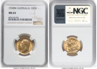 George V gold Sovereign 1928-M MS63 NGC, Melbourne mint, KM29, S-3999. A fresh and attractive specimen, admitting only very limited distractions under...