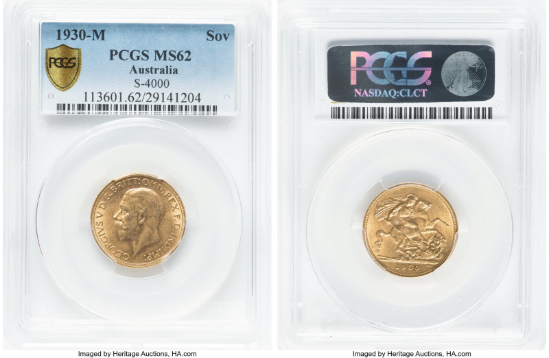 George V gold Sovereign 1930-M MS62 PCGS, Melbourne mint, KM32, S-4000. HID09801...