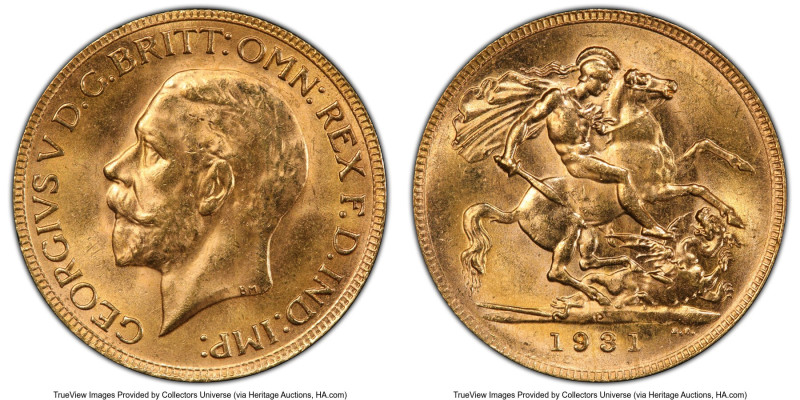 George V gold Sovereign 1931-P MS64 PCGS, Perth mint, KM32, S-4002. Small head t...