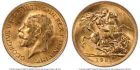 George V gold Sovereign 1931-P MS64 PCGS, Perth mint, KM32, S-4002. Small head type, and the last date of Sovereigns minted at the Perth mint. HID0980...