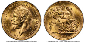 George V gold Sovereign 1931-P MS64 PCGS, Perth mint, KM32, S-4002. Satin-like, pastel champagne surfaces. HID09801242017 © 2023 Heritage Auctions | A...