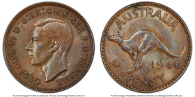 George VI Penny 1946-(m) MS62 Brown PCGS, Melbourne mint, KM36. Surprising touches of lapis. HID09801242017 © 2023 Heritage Auctions | All Rights Rese...
