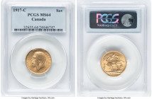 George V gold Sovereign 1917-C MS64 PCGS, Ottawa mint, KM20, S-3997. Third-lowest mintage date for type. HID09801242017 © 2023 Heritage Auctions | All...