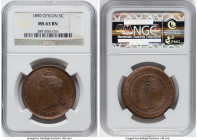 British Colony. Victoria 5 Cents 1890 MS63 Brown NGC, KM93. An underglow of neon amber-copper is revealed with movement. HID09801242017 © 2023 Heritag...