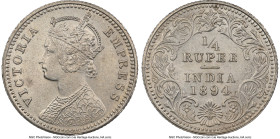 British India. Victoria 1/4 Rupee 1894-C MS63 NGC, Calcutta mint, KM490, S&W-6.320. Type C Bust, Type II Reverse. An adorable fully lustrous and Choic...