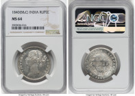 British India. Victoria Rupee 1840-(b & c) MS64 NGC, Bombay & Calcutta mint, KM458.2, S&W-3.33. 28 Berries, W.W. raised, large diamonds. HID0980124201...