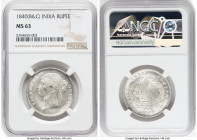 British India. Victoria Rupee 1840-(b & c) MS63 NGC, Bombay & Calcutta mint, KM458.2, S&W-3.33. 28 Berries, W.W. raised, large diamonds. HID0980124201...