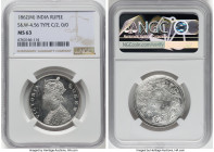 British India. Victoria Rupee 1862-(m) MS63 NGC, Madras mint, KM473.1, S&W-4.56. Type C/2, 0/0. Sitting at the penultimate grade on the NGC census, wi...