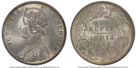 British India. Victoria Rupee 1886-C MS64 PCGS, Calcutta mint, KM492, SW-6.90. Type C Bust, Type I Reverse. The highest certified example of this type...