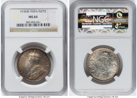 British India. George V Pair of Certified Assorted Issues NGC, 1) Rupee 1918-(b) - MS64, Bombay mint, KM524 2) 1/4 Rupee 1936-(c) - MS66, Calcutta min...