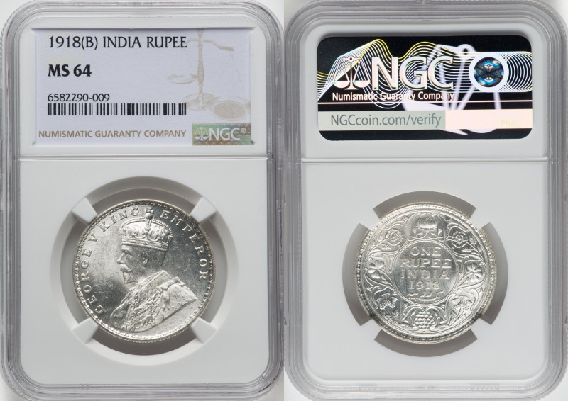 British India. George V 4-Piece Lot of Certified Rupees NGC, 1) Rupee 1918-(b) -...