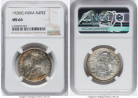 British India. George V Rupee 1920-(C) MS64 NGC, Calcutta mint, KM524. Unique marbling is found on the obverse with yellow-amber toning. HID0980124201...