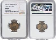 British India. George VI Anna 1940-(c) MS64 NGC, Calcutta mint, KM536. Long Trefoils. HID09801242017 © 2023 Heritage Auctions | All Rights Reserved