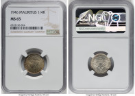 British Colony. George VI 1/4 Rupee 1946 MS65 NGC, London mint, KM18a. One year type. Top pop at NGC. HID09801242017 © 2023 Heritage Auctions | All Ri...