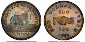 Sierra Leone Company copper Proof Dollar 1791 PR64 Brown PCGS, Soho mint, KM6a, Vice 2b. 100 / 100 denomination on the reverse variety. An immensely a...