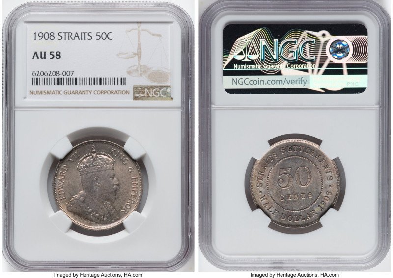 British Colony. Edward VII 50 Cents 1908 AU58 NGC, KM24. HID09801242017 © 2023 H...