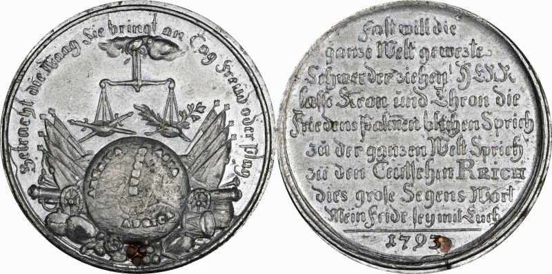 1793 German Prayers for Peace Medal. Betts-560 var. White Metal with Copper Scav...