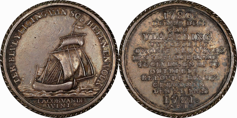 1781 Escape of the Dutch Fishing Fleet Medal. Betts-574. Silver, 34.3 mm with ad...