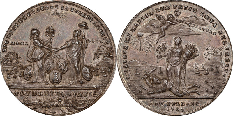 1783 Treaty of Paris Medal. Betts-610. Silver, 40.6 mm. AU-55 (PCGS).

290.6 g...