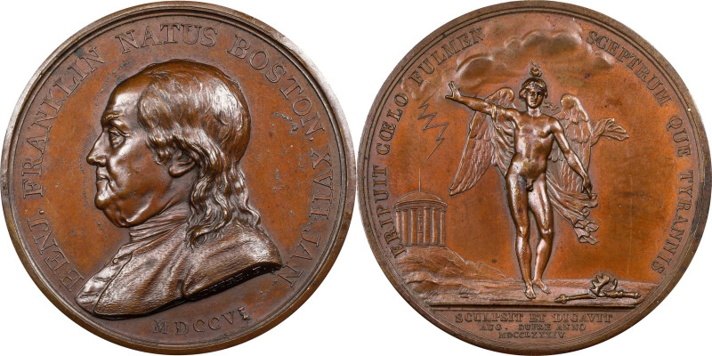 1784 (ca. 1790-1842) Franklin Winged Genius Medal. Betts-619. Copper, 46.1 mm. O...