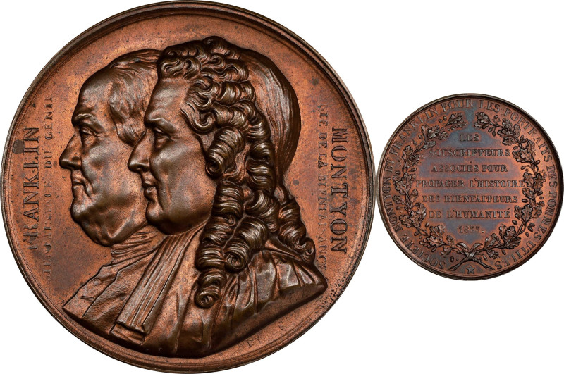 1833 Society Franklin and Montyon Medal. GM-53, Fuld FR.M.SO.3. Bronze, 42.0 mm....