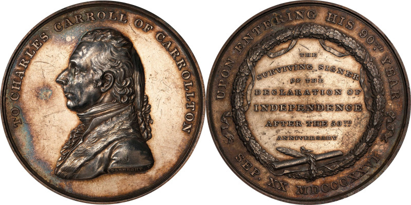 1826 Charles Carroll of Carrollton Medal. Julian PE-6. Silver, 50.7 mm. MS-61 (P...