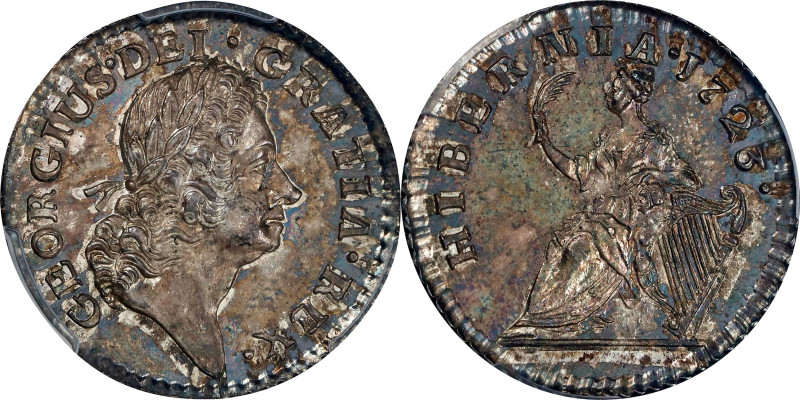 1723 Wood’s Hibernia Farthing. Martin 3.2-Bc.10, W-12500. Rarity-5. Silver. MS-6...