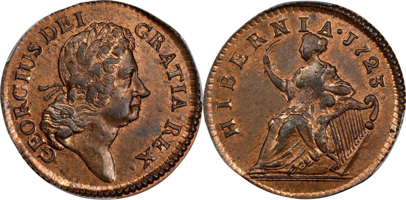 1723 Wood’s Hibernia Halfpenny. Martin 4.33-Gb.2, W-12880. Rarity-3. MS-64 RB (P...