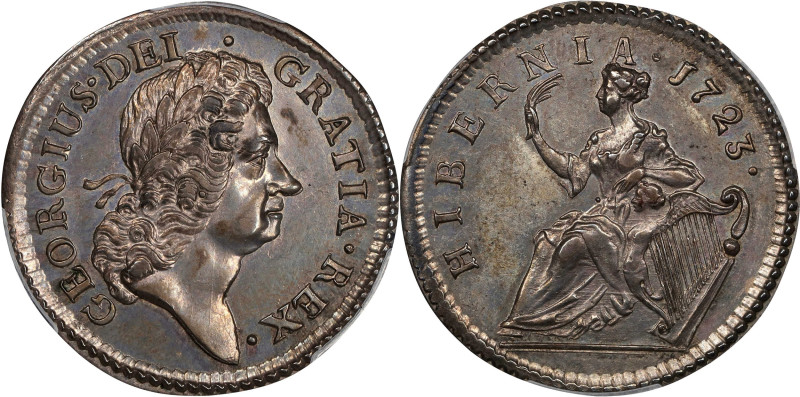 1723 Wood’s Hibernia Halfpenny. Martin 4.46-Gd.3, W-13650. Rarity-7+ in this com...