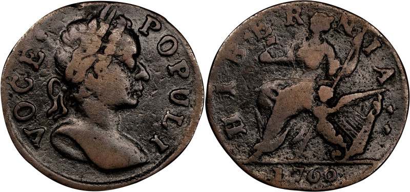 1760 Voce Populi Halfpenny. Nelson-1, Zelinka 1-A, W-13820. Rarity-6. Boyish Hea...