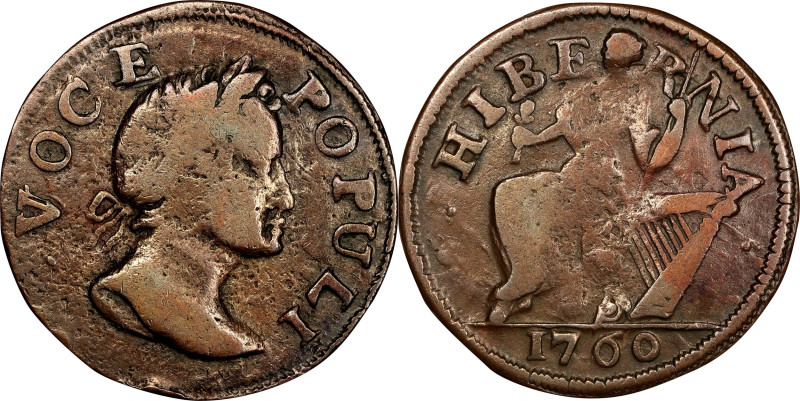 1760 Voce Populi Halfpenny. Nelson-6, Zelinka 5-D, W-13820. Rarity-5. Square Hea...