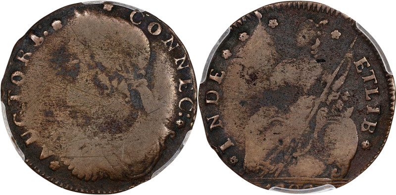 1787 Connecticut Copper. Miller 33.22-II, W-3705. Rarity-8+. Draped Bust Left. V...