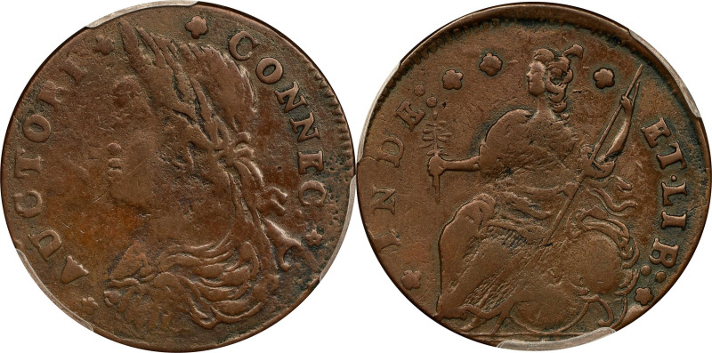 1787 Connecticut Copper. Miller 33.30-SS, W-3820. Rarity-6. Draped Bust Left. VF...