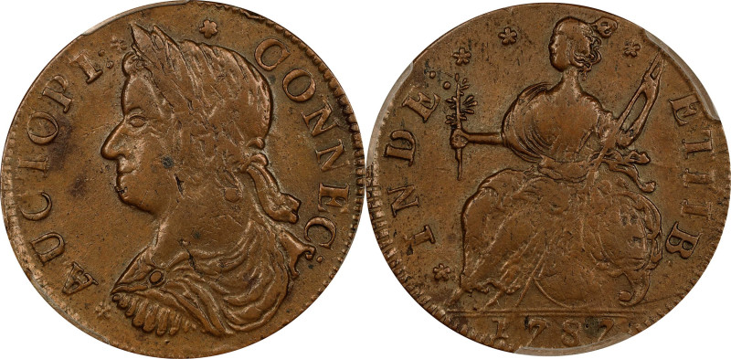 1787 Connecticut Copper. Miller 41-ii, W-4235. Rarity-4. Draped Bust Left, AUCTO...