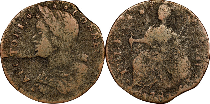 1787 Connecticut Copper. Miller 49.1-Z.1, W-4317. Rarity-6+. Draped Bust Left, I...