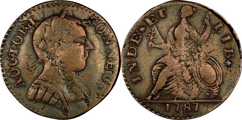 1787 Connecticut Copper. Miller 52-G.1, W-2745. Rarity-6-. Mailed Bust Right, Ro...